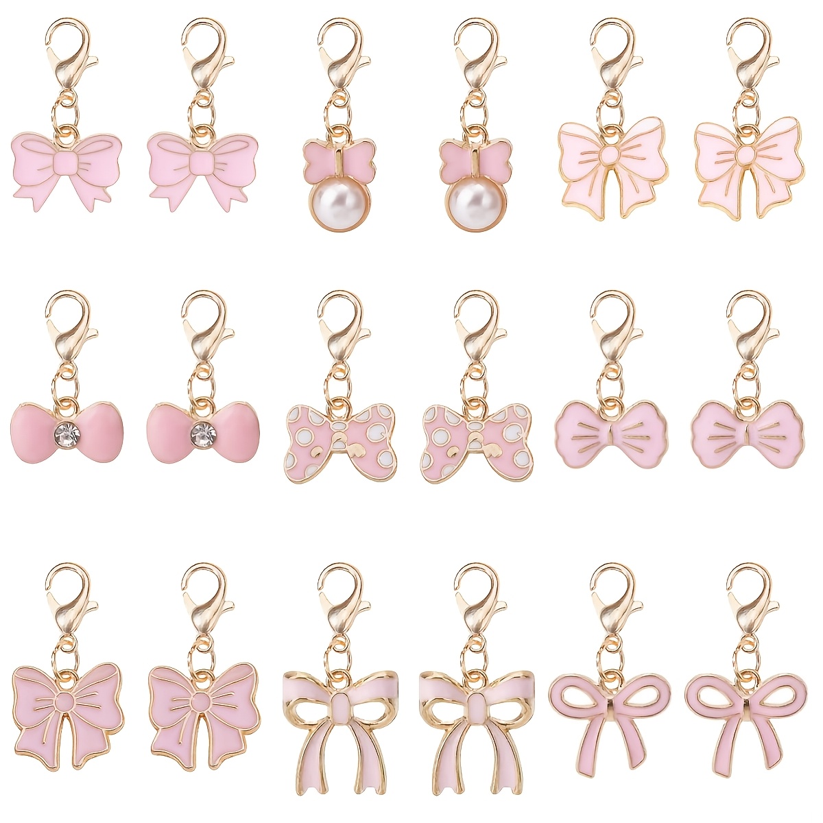 E-shop 18-teiliges Set mit rosa schleifenförmigen Anhängern aus Legierung für Valentinstag dekorativem Schlüsselanhänger/Taschenanhänger, geeignet für