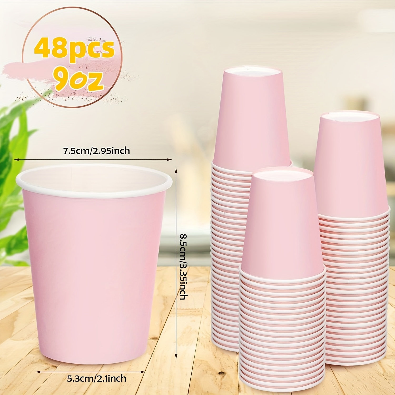Image of Of 24 Or 48 Pink Paper Cups, 9 Ounces, Perfect For Serving Coffee And Tea. Disposable Cups Are Ideal For Hot And Cold Drinks, Making Them Great For Birthday Celebrations, Weddings