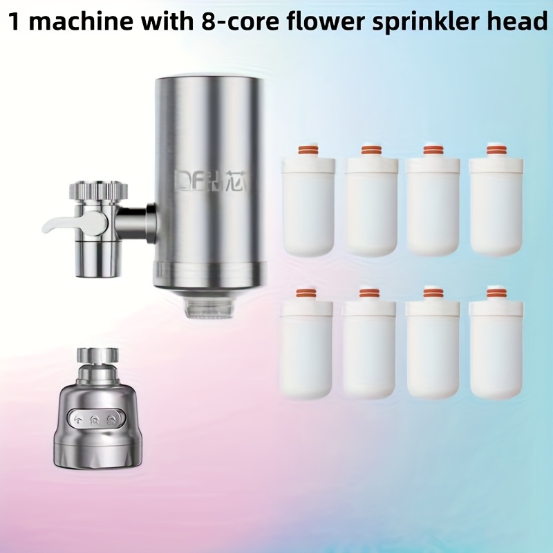 Household Faucet Filter Purifier, With 8 Replacement Filter Elements And 1 Universal Sprinkler Head, Filters Out Impurities, Reduces Scale, And The Filter Element Is Washable