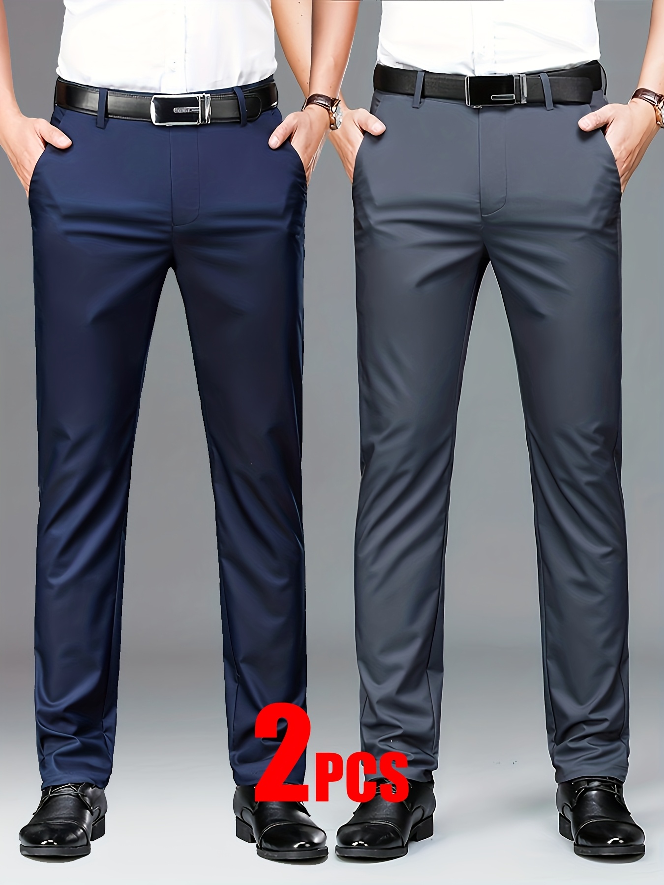 2pcs Men's Professional Business Stretch Dress Pants with Embroidery Design, Casual Loose-Fit Straight-Leg Suit Pants, Versatile Office Wear for Office Workers