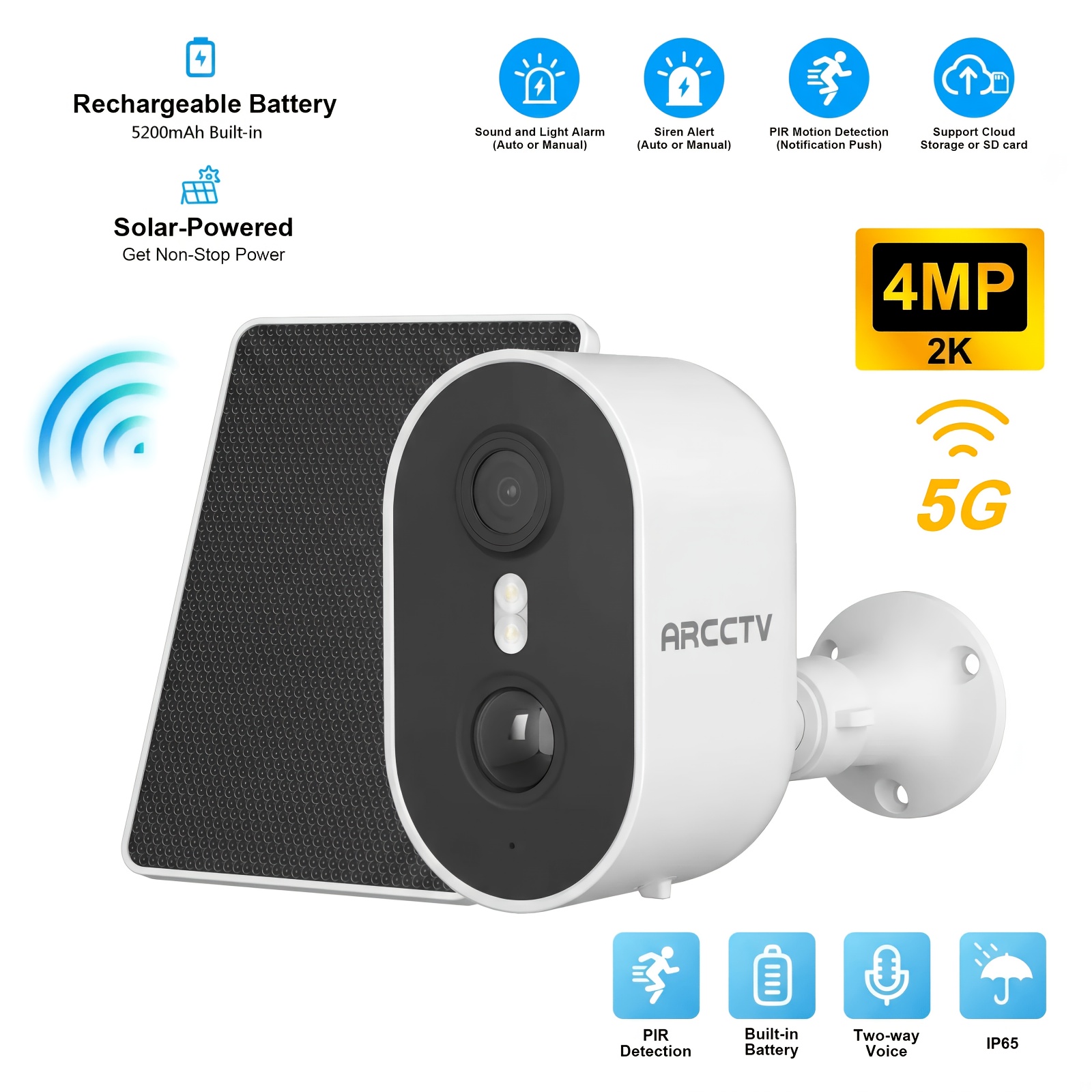 Image of Security Camera Wireless Outdoor, Qhd 4mp Night Vision With Spotlight, Wire-free Battery Solar Powered, Human Detection, With Solar Panel, Pir Human Detection, 2-way Talk, Sd Card/cloud Storage