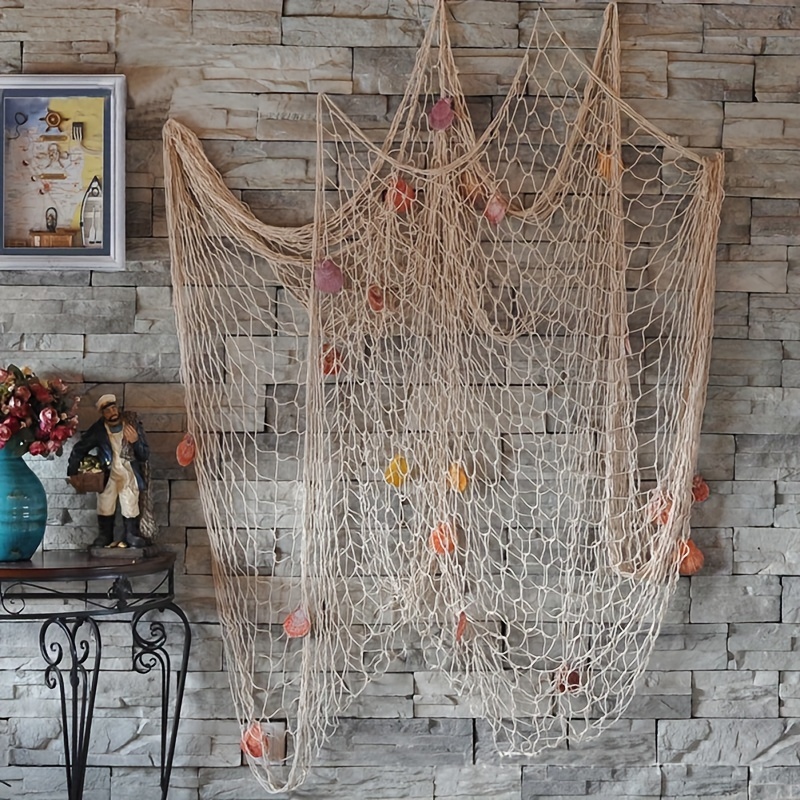 

80" X 40" Rustic Nautical Decorative Fishing Net, Wall Hangings Decor With Sea Shells, Mediterranean Style Photographing Decoration