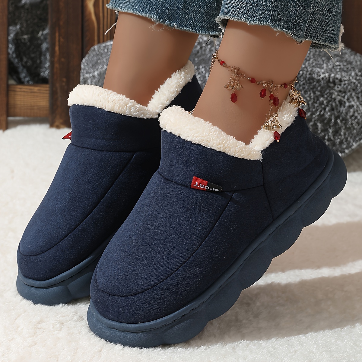 high quality winter viscose shoes for middle aged and elderly people featuring thick soles non slip design and warm lining suitable for indoor use     plush couple slippers for postpartum care Product details 7