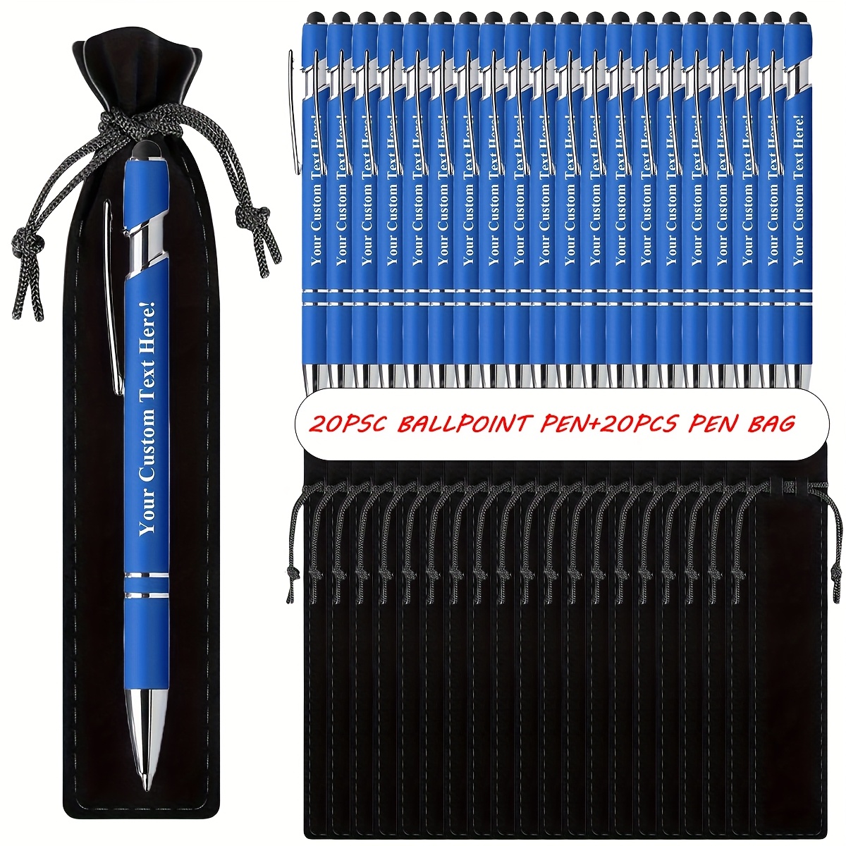 TEMU 40pcs Custom Ballpoint Pen Set (20 Pens + 20 Pouches) | Engraved Name | For Office, Promotions & Stationery | School Supplies | Back-to-school