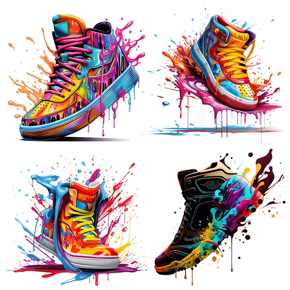 

6-pack Vibrant Sneakers Iron-on Transfers, Dtf Water-resistant Heat Transfer Decals For Diy T-shirts, Masks, Denim Jeans, And Backpacks - Multicolor Plastic Material