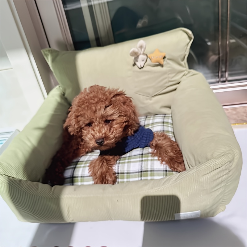   removable washable cat bed durable chew resistant pet bed with plush green exterior checkered   interior soft comfortable cat pad for indoor cats     fabric home pets Product details 6