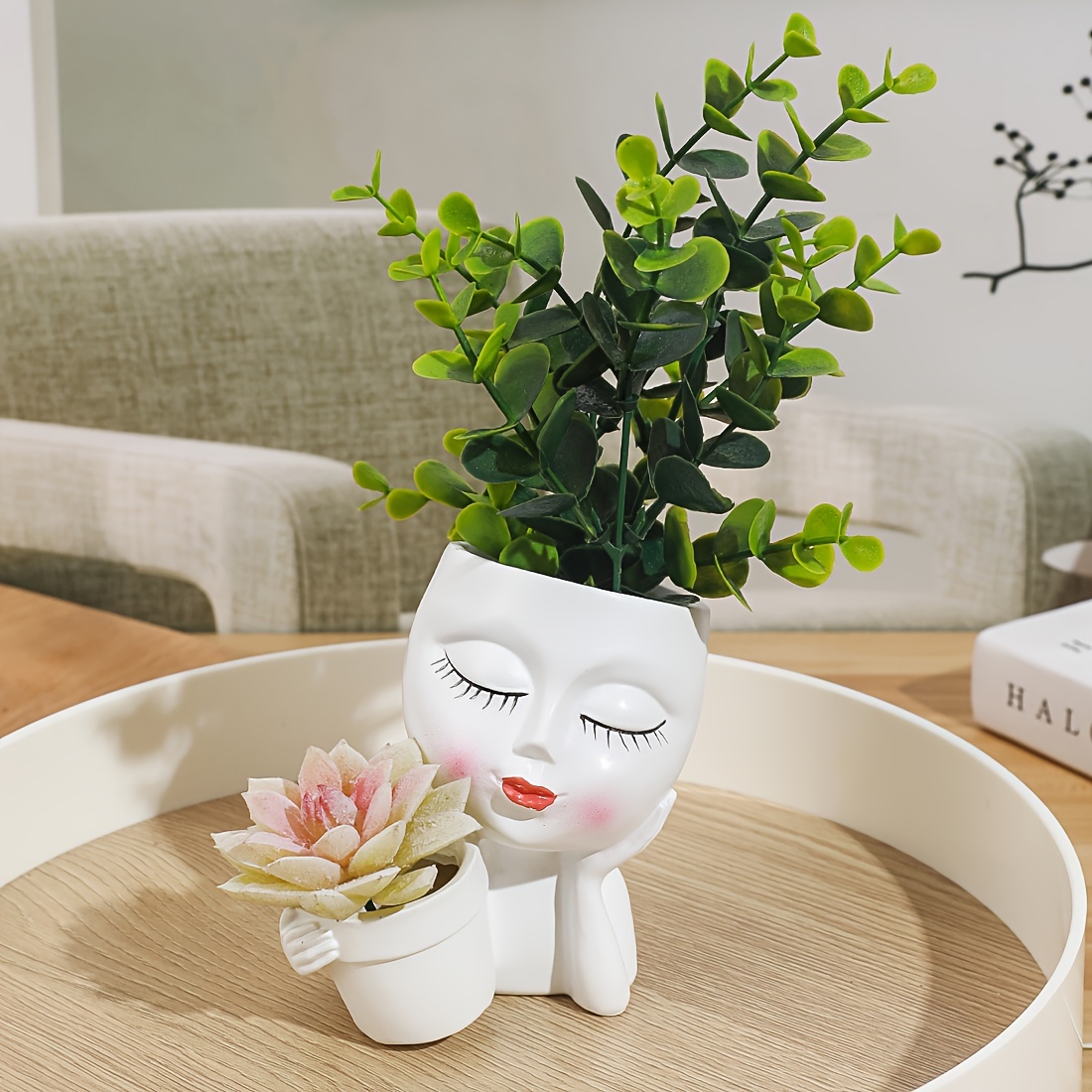 Chic White Geometric Resin Succulent Vase - Decor Accent
