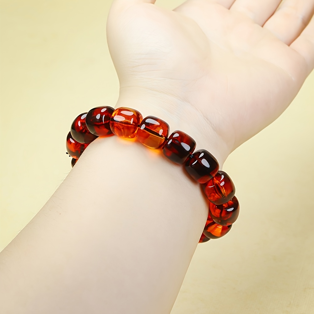 Bohemian Bloodstone Amber Translucent Barrel Bead Bracelet