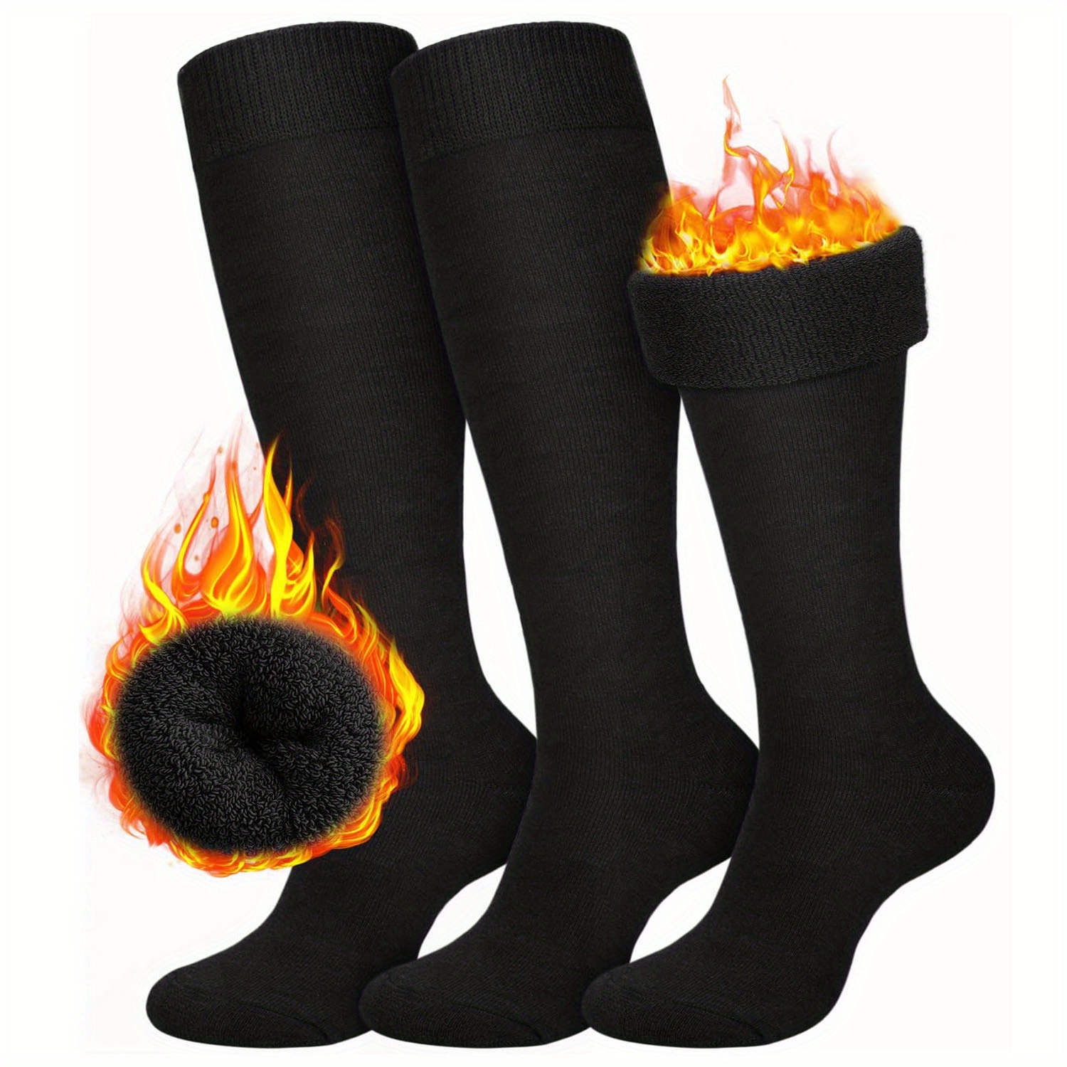 Image of 3 Pairs Warm Knee High Socks For Women, Thick Thermal Boot Socks For Cold Weather, Soft Comfy Long Sock For Hiking Work Winter Gifts