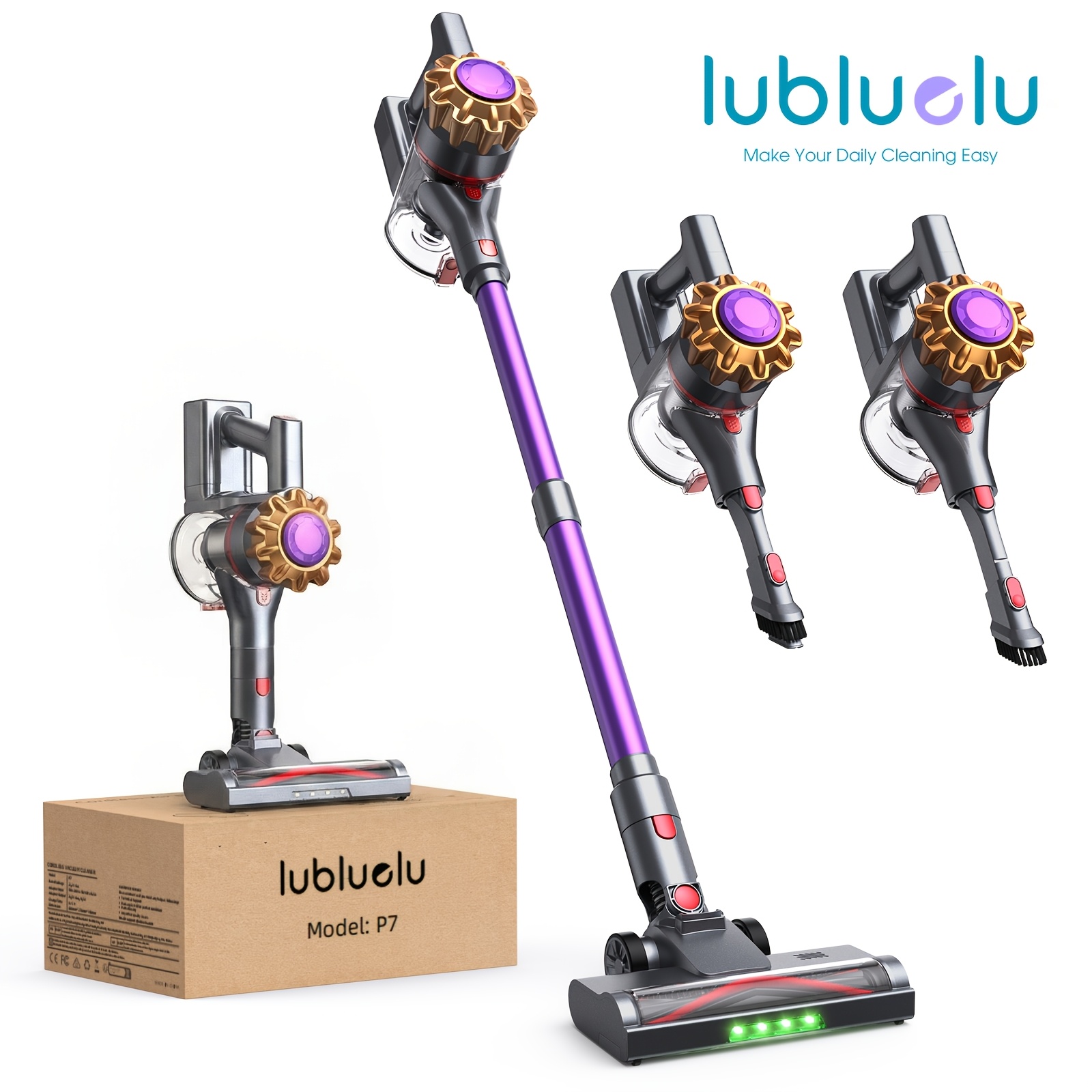 Lubluelu P7 Cordless Vacuum Cleaner, 40kpa Stick Vacuum With Anti- Brush And Upgraded Green Light, ,lightweight Vacuum Cleaner For Home, Wireless Vacuum For Pet Hair, Carpet, Hard Floor