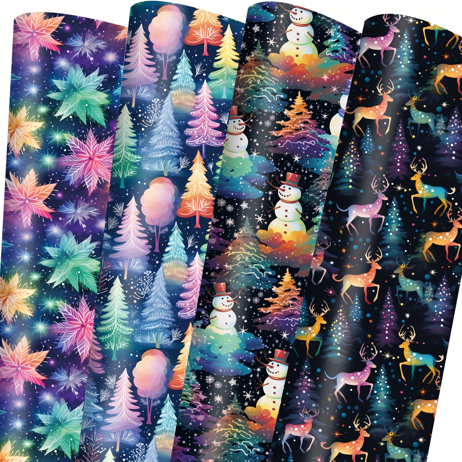 Image of 8pcs 4 Styles 20 X 28 Inch Christmas Wrapping Paper - Rainbow Gift Wrap With Snowflakes Tree Snowman Reindeer Design For Christmas Holiday