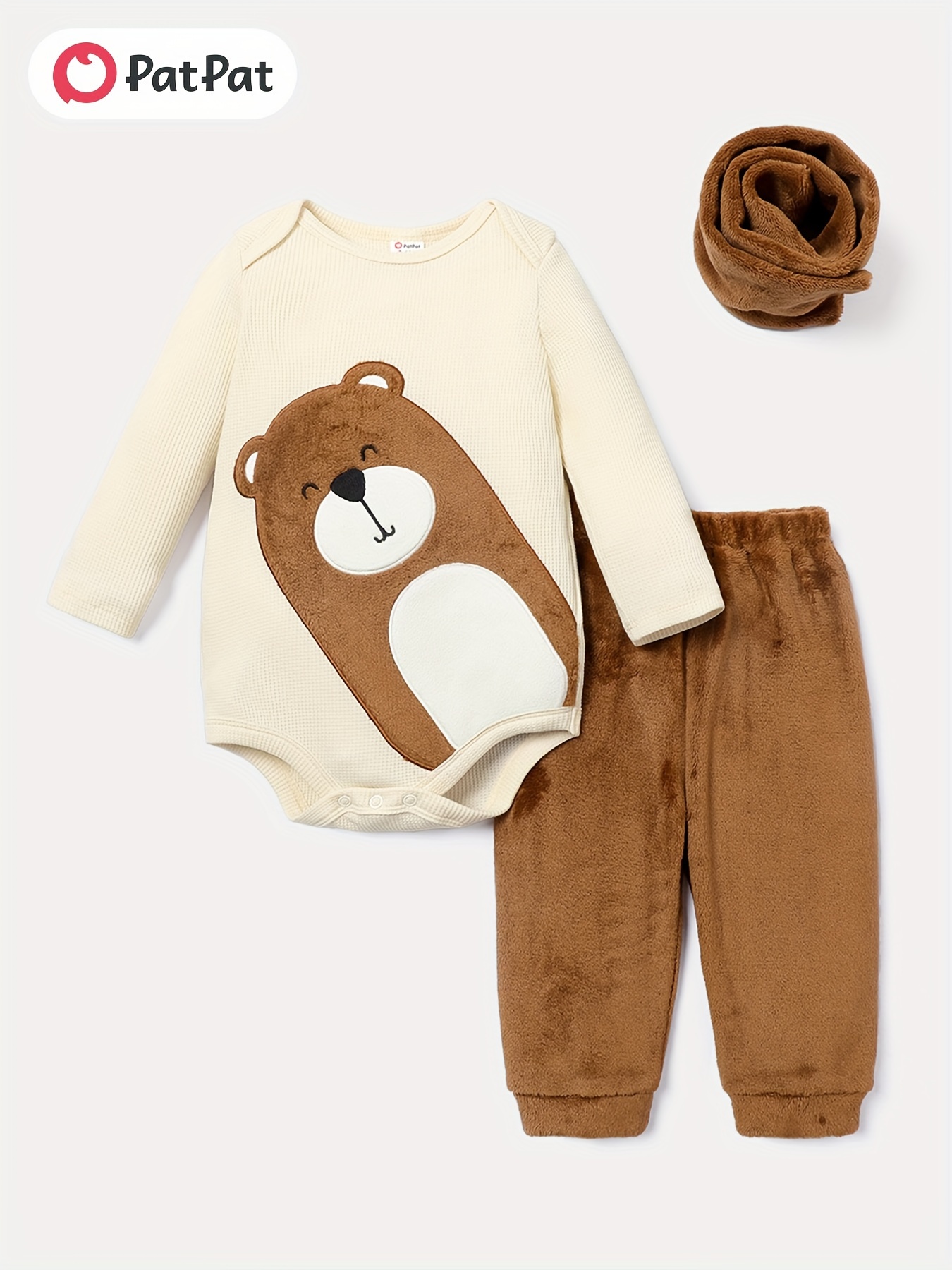 2pcs Baby Boy/Girl Solid Long-sleeve T-shirt and Cartoon Bear Print Corduroy Overalls Set