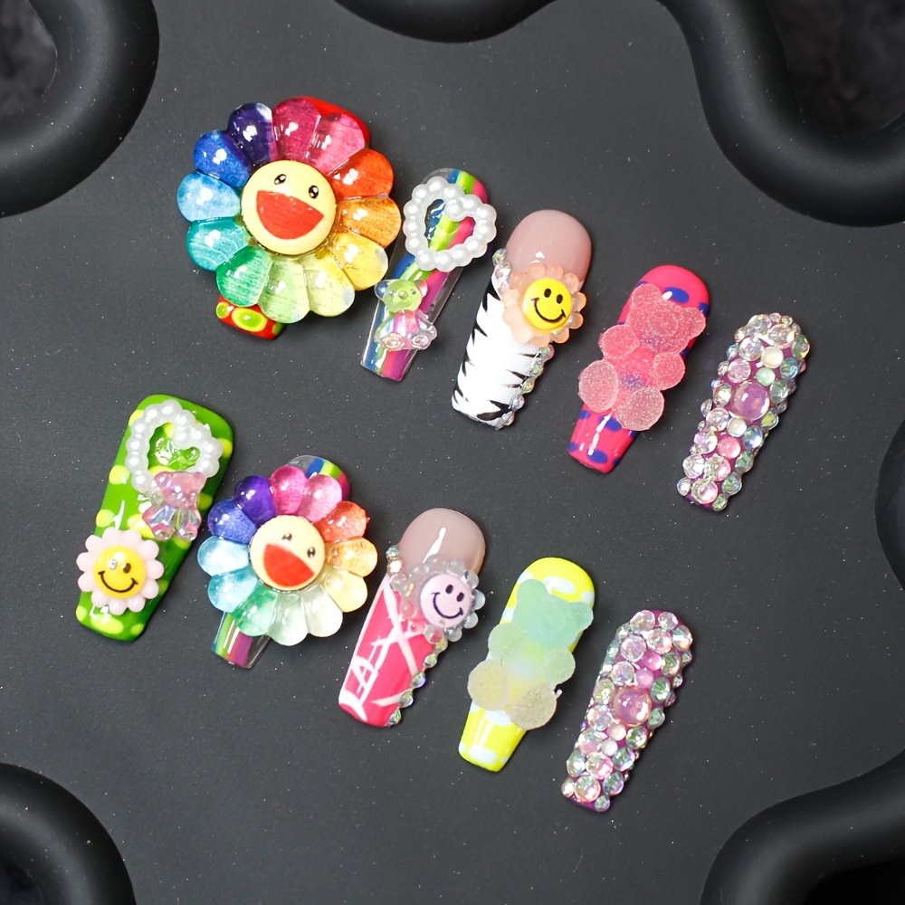 

Cartoon Style Medium Ballet Nail Tips Cartoon Rhinestones Decorated Nails For Girls 10pcs Handmade Press On Nails