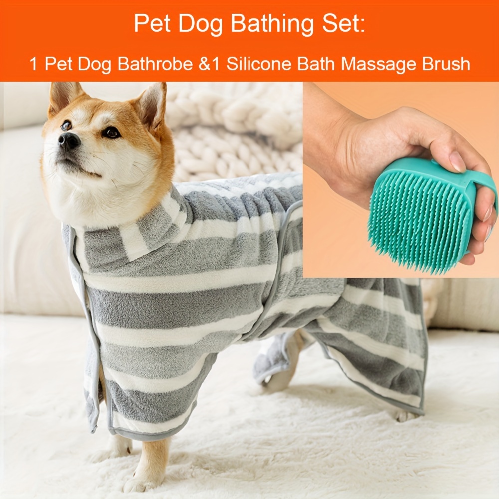 

2 Pcs Pet Dog Bath Set: Includes 1 Silicone Bath Massage Brush Pet Dog Bathrobe, Large Absorbent Quick-dry Towel For Pets