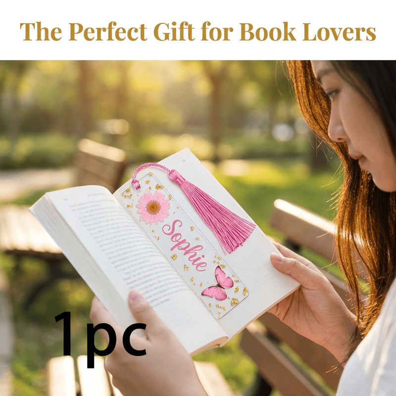 TEMU 1pc Acrylic Bookmark With Custom Name/text/ - Page Marker Suitable For Home, Office,, Library - Ideal Gift For Book Lovers, Book Accessory For