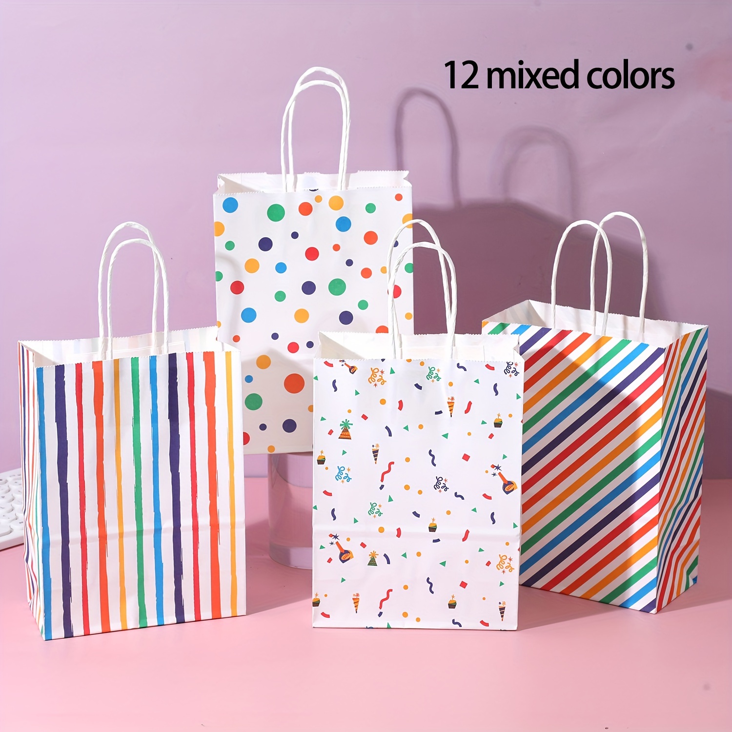 12pcs Assorted Paper Gift Bags With Stars, & Stripes - Holidays & Parties