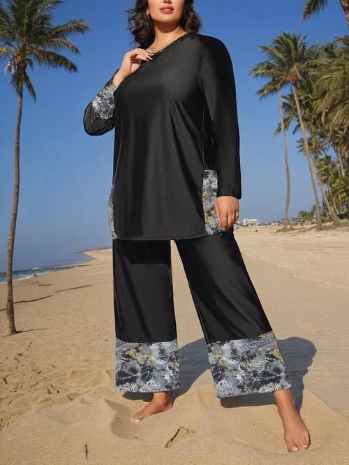 swimwear plus size long sleeve full body long pants tummy covering conservative
