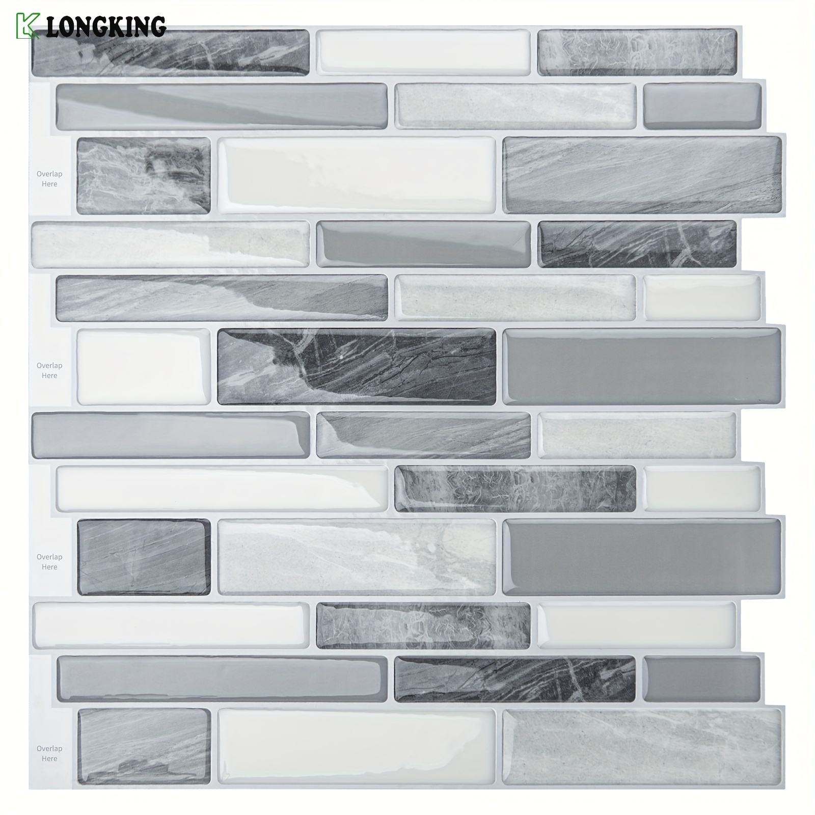 

Longking 10-piece 12 In. X 12 In. Peel And Stick Backsplash Tile Grey Marble Design, 10 Sq Ft/case