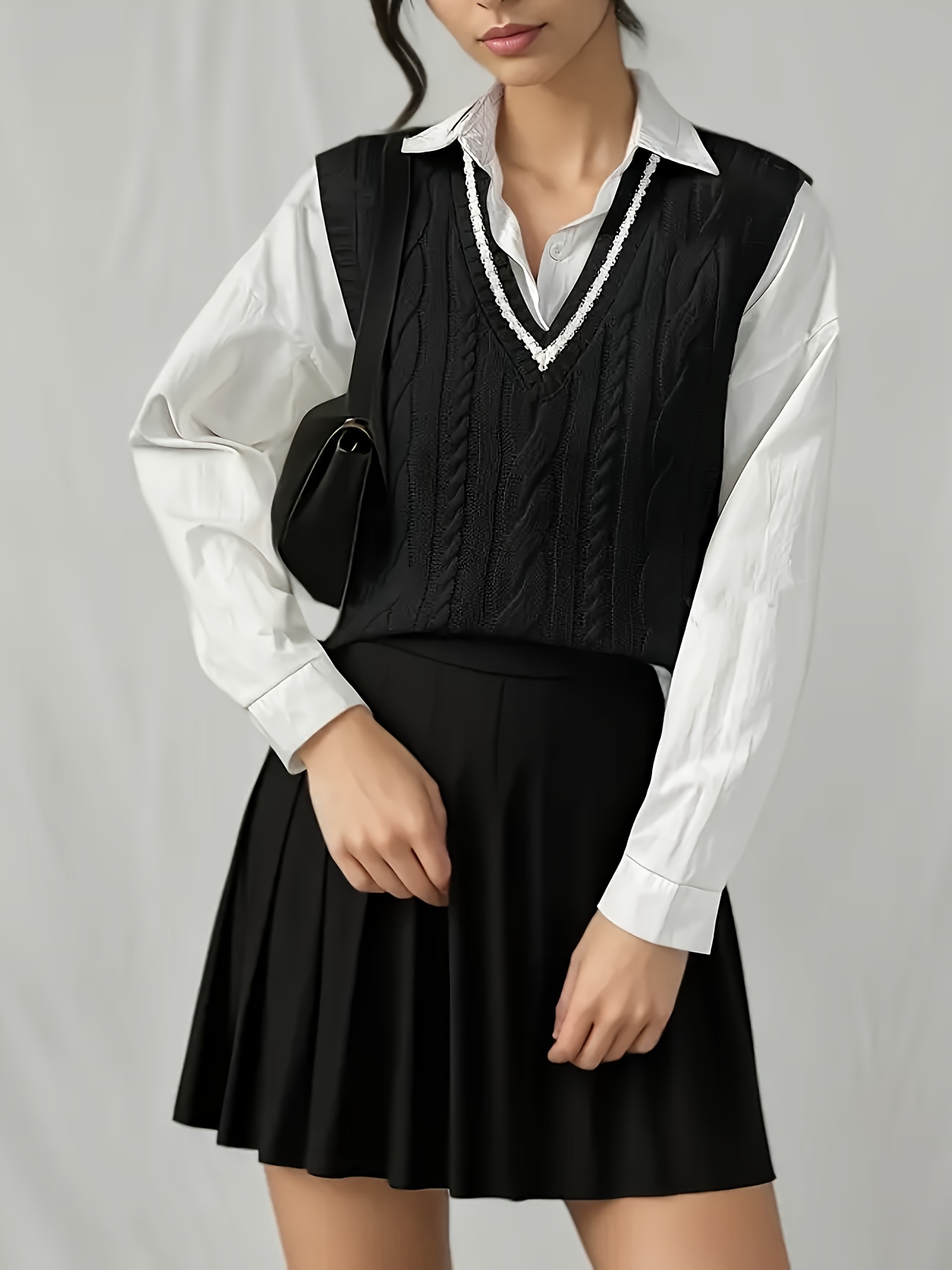 Women's Elegant V-Neck Vest - Long Sleeveless Pullover Top, Solid Color Regular Fit for Spring/Fall, Versatile Casual to Formal Wear, Sleeveless Vests, Seasonal Layering Piece, Sophisticated Style, Textured Knitwear