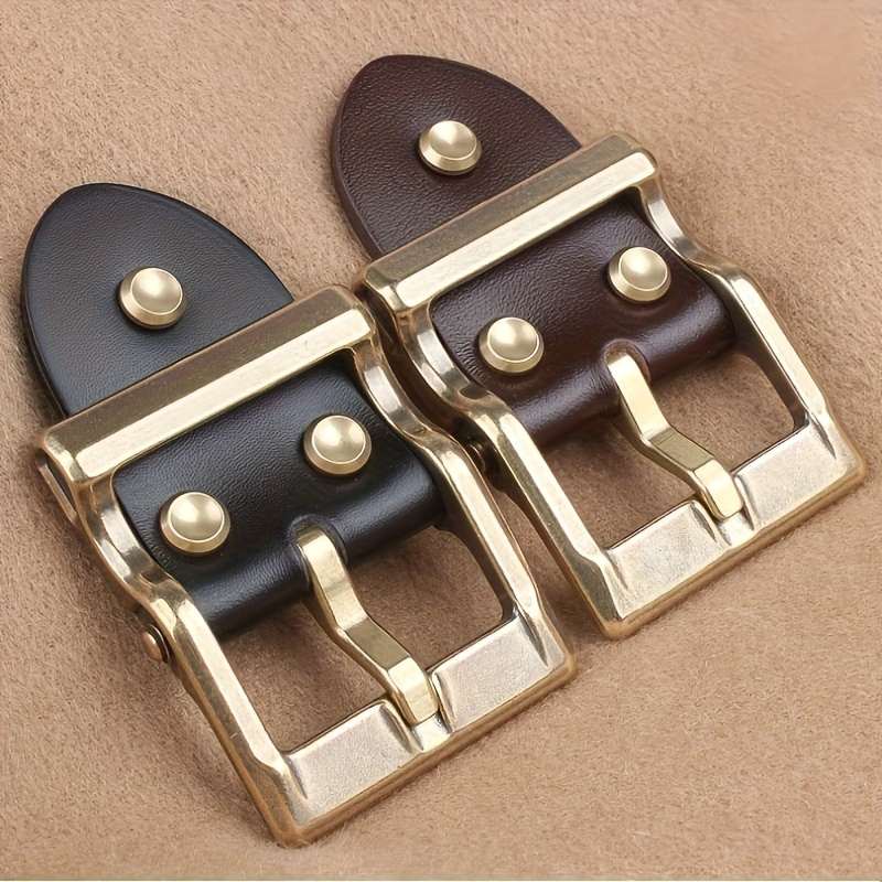 Durable Men's Leather Belt with Brass Square Buckle