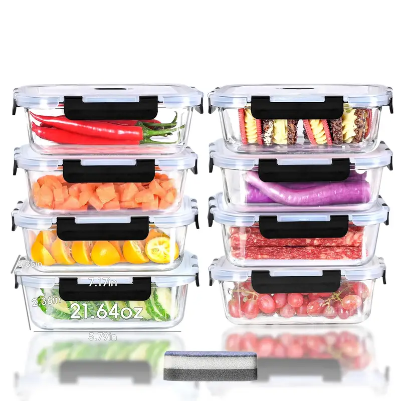 4 piece glass container set 1520ml 51 4oz 6 4cup microwave safe bpa free reusable food containers with secure latches Product details 6