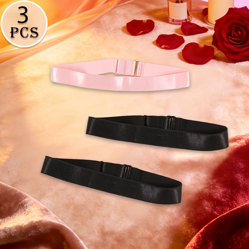 TEMU Set Of 3 Sexy Solid Color Neck Collars In Black And Pink, Featuring Adjustable Elastic For Dual Use As Neck And Leg Rings. A Stylish Accessory