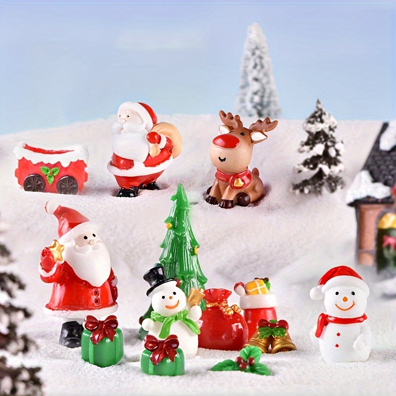 

13pcs Christmas Santa Claus Micro Bonsai Set, Resin Figurines, Holiday Toy, No Battery, No Engraving, No Plating, For Party Supplies And Decor