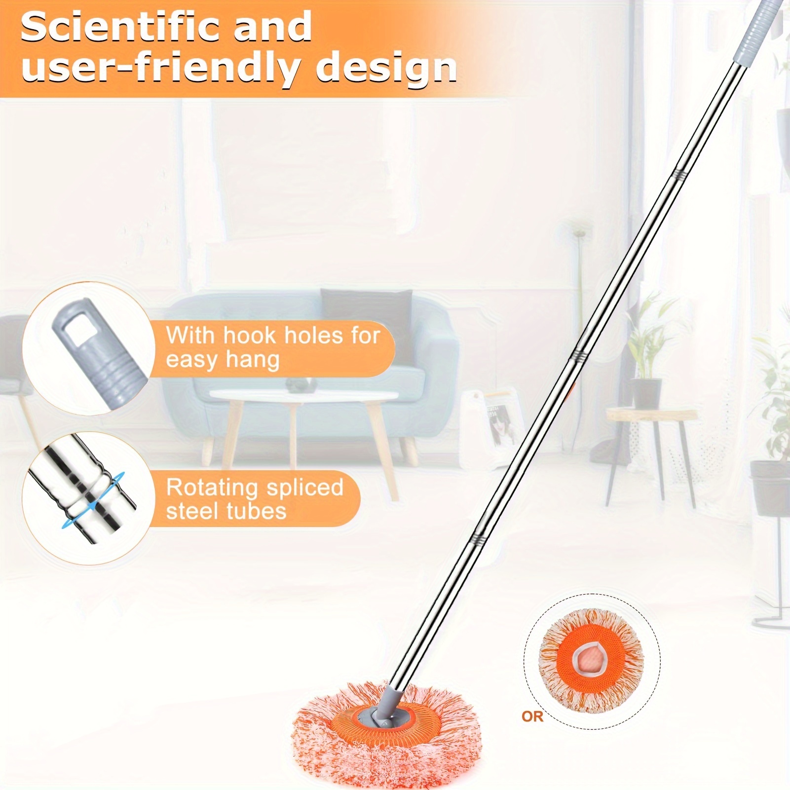 versatile 75 adjustable dust mop with 4 washable heads   floors walls windows ceiling cleaning absorbent polyester ideal for home use details 5