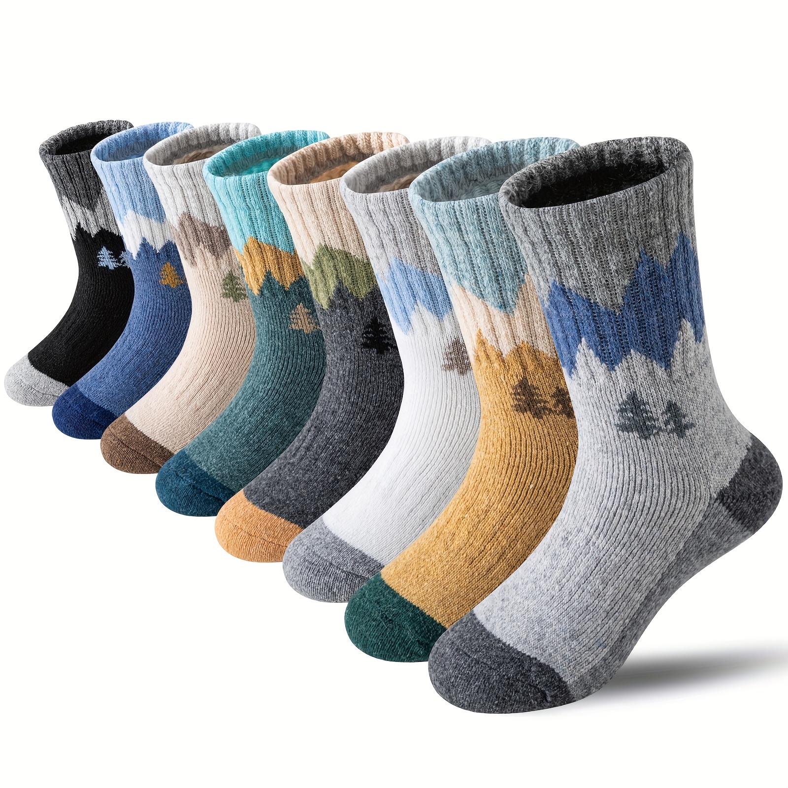 Image of 8 Pairs Kids Wool Wool Hiking Socks Boys Girls Thermal Winter Warm Thick Cushioned Moisture Wicking Socks