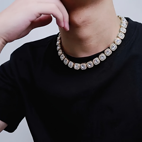 [Hip Hop Chain] Shiny Hip Hop 1pc Square Cuban Chain Necklace Set | Everyday Accessories for Men