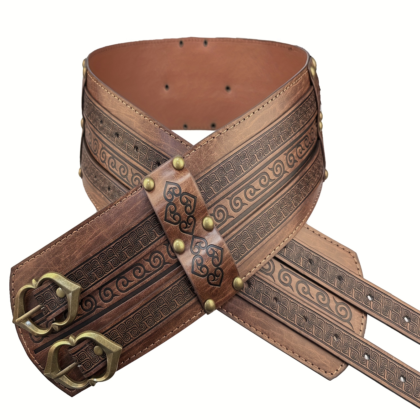 Medieval Viking Faux Leather Wide Belt with Metal Buckle for LARP Costume viking wide belt medieval faux leather belt - Temu main image 2