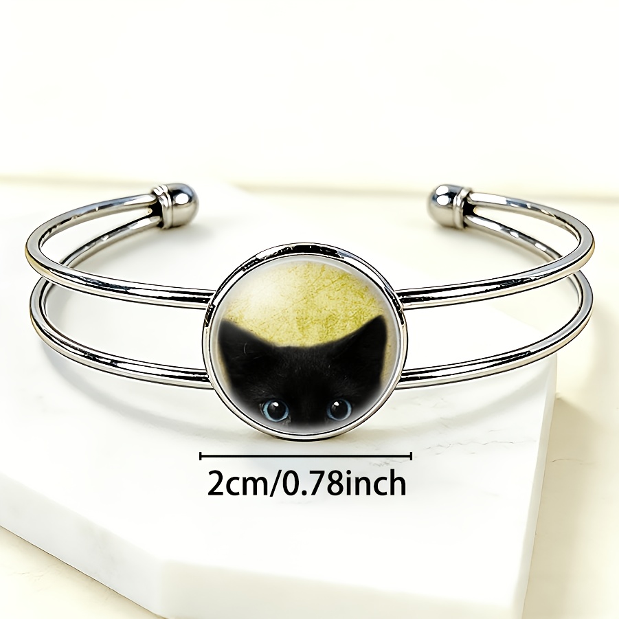 Women's Adjustable Open Bangle with Round Time Gemstone Inlay