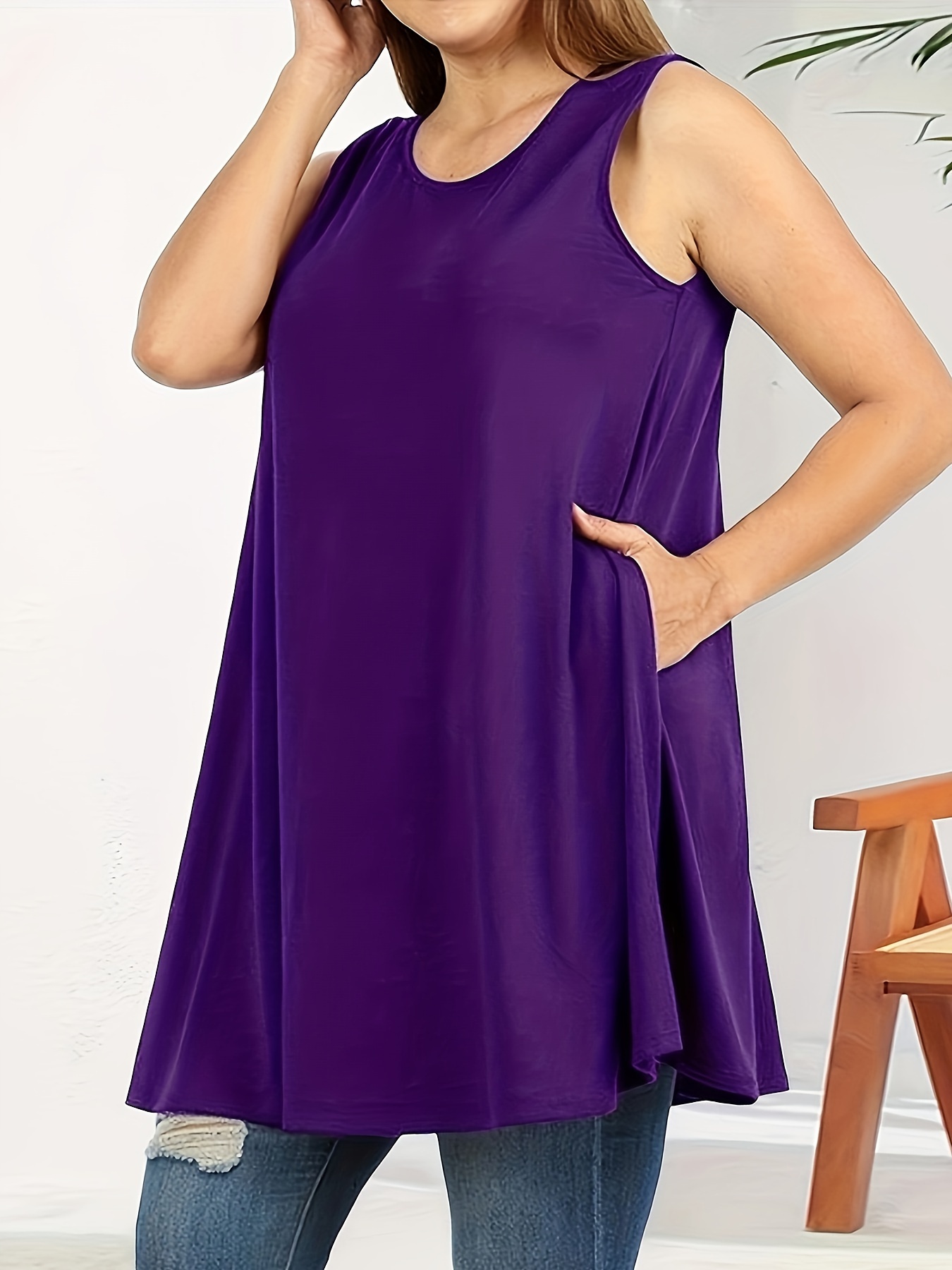 Women'S Plus Size Sleeveless Tank Top with Pockets - Casual, Comfortable, and Stylish Red Blend Vest for Casual Attire, PLUS SIZE