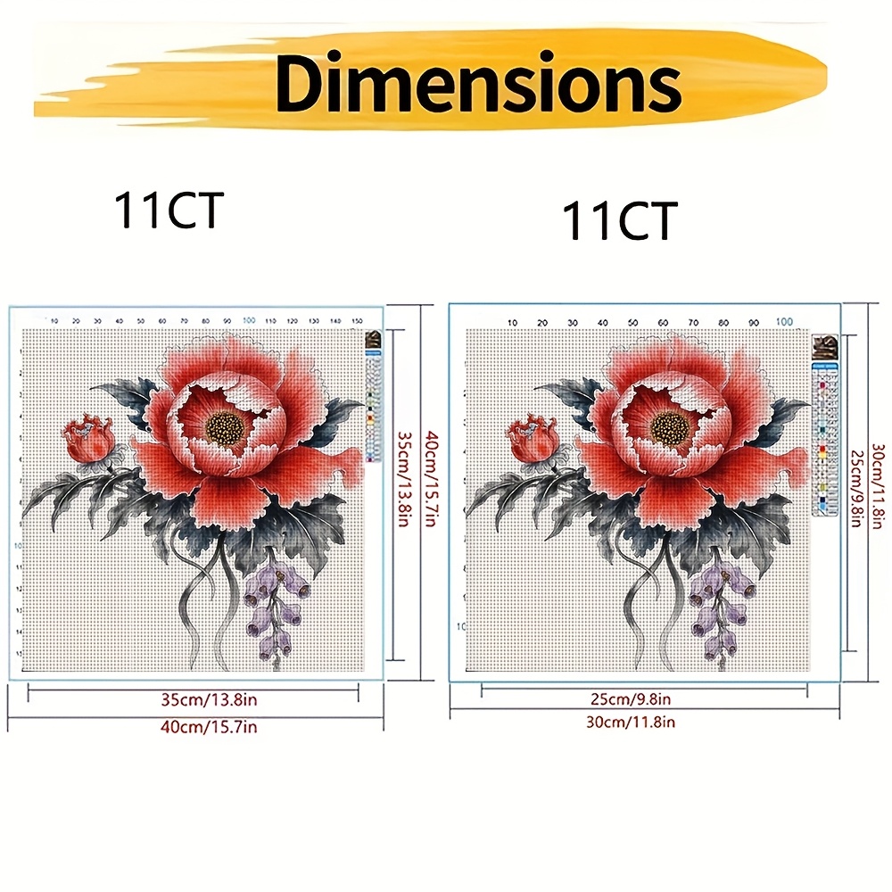 11CT Frameless DIY Cross Stitch Kit, A Painted Peony with Buds