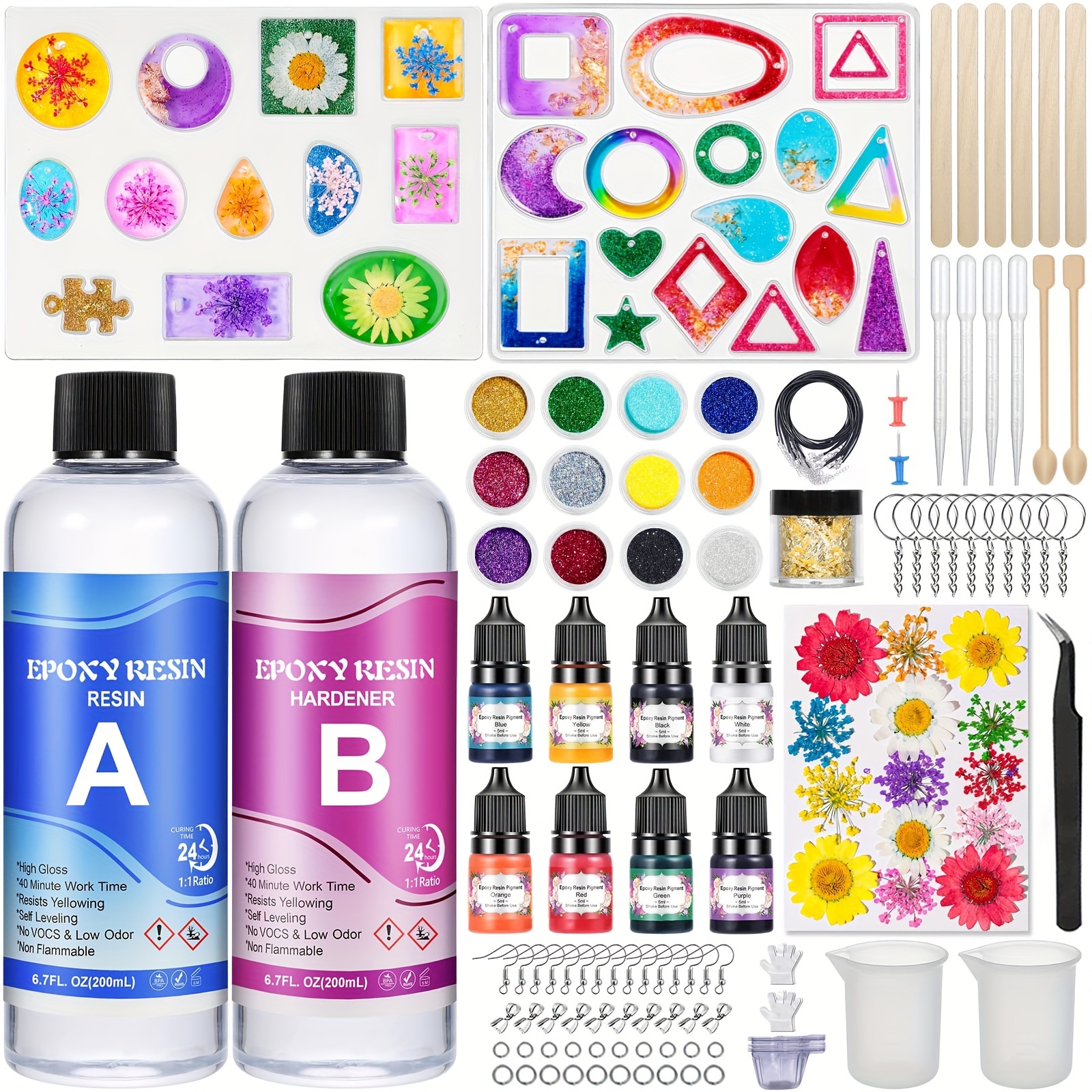 

Zopaly Epoxy Kits For Beginners, 400ml , Accessories Moulds, Dried , Pigment, , Gold , Epoxy Kit For Jewelry Making