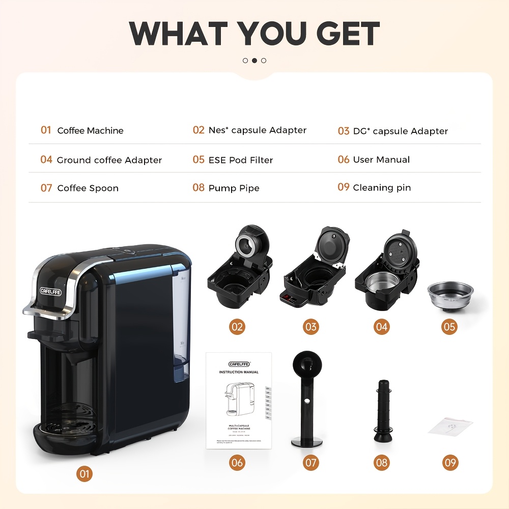  4 in 1 capsule coffee maker mk603 hot cold brew espresso machine 19bar suitable for nec capsules dg capsules ese and coffee powder easy to clean rust proof 0 6l removable water tank suitable for home kitchen and gift details 18