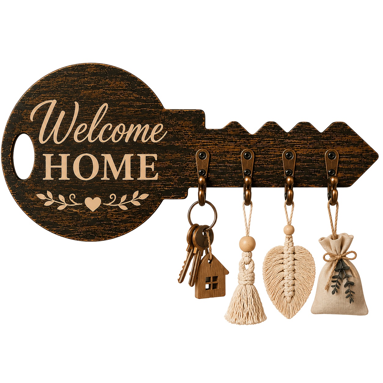 TEMU Porte-clés Rétro – Porte-clés , Idéal pour , 4 Crochets Bronze, Peut Accrocher Clés et Objets, Décoration Murale Rétro en Bois