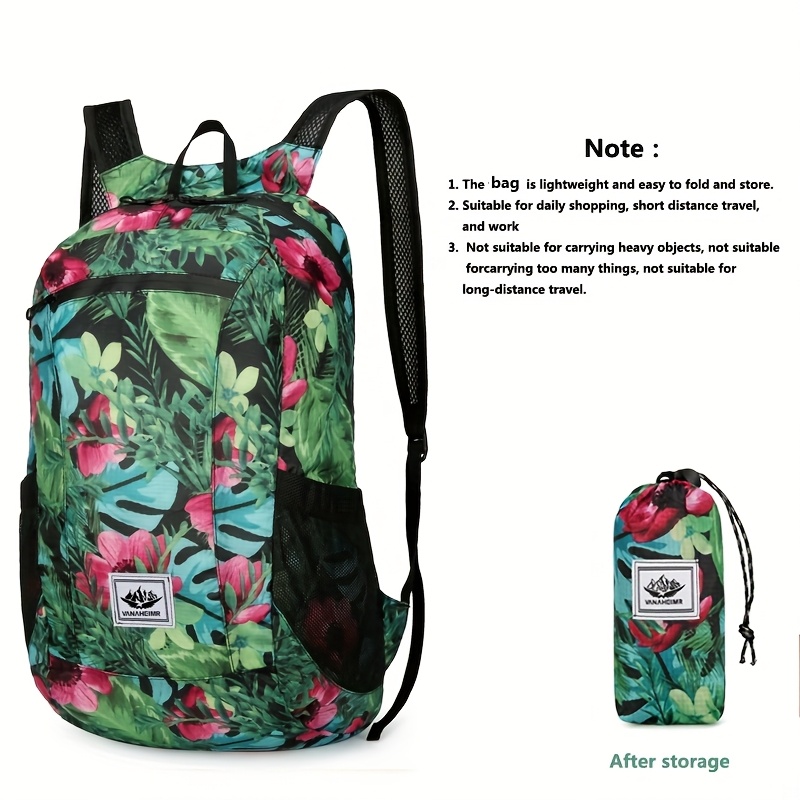 E-shop 1 Stück faltbarer Rucksack, großes Fassungsvermögen, leichtes bedrucktes Sporttasche, geeignet für Outdoor-Sport, Radfahren, Wandern, Camping,