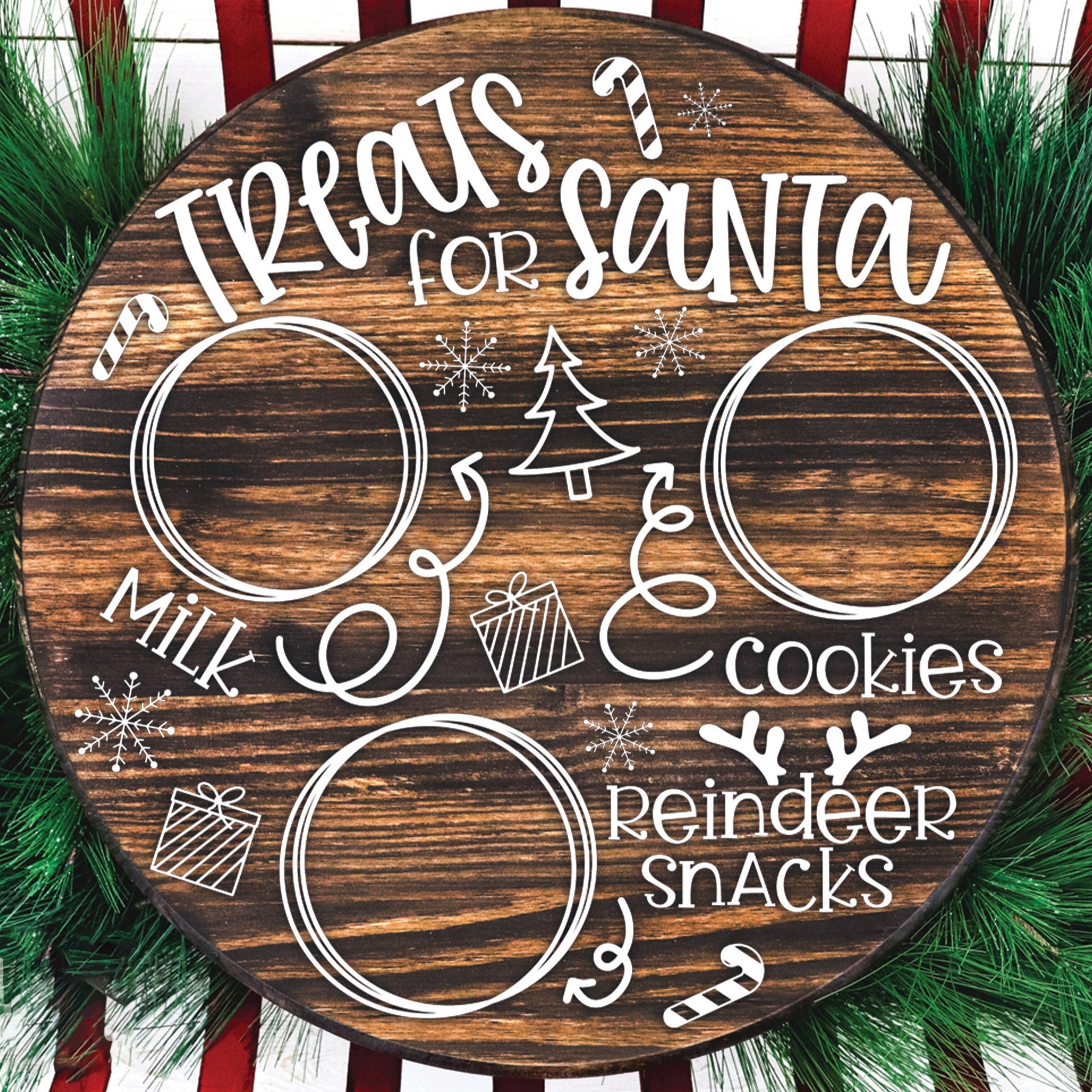 

Vintage Wooden Santa Treats Serving Tray – Tabletop Christmas Plate For Milk, Cookies, And Reindeer Snacks – Multipurpose Holiday Decor Plaque – Christmas Eve Santa And Reindeer Treats Display Mat