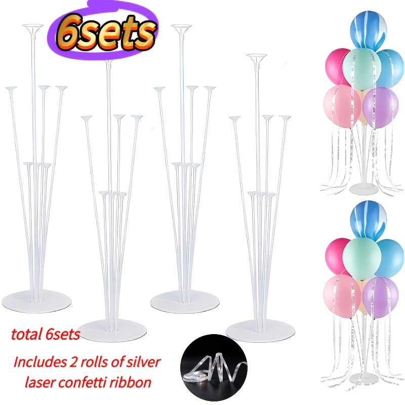 TEMU 6-delige Ballonnenstandaard Set (4 sets ballonnenstandaards en 2 linten) Ballonnen Tafelstandaard Set met Cup Ballonnenstokken, Dik en Stabiel,