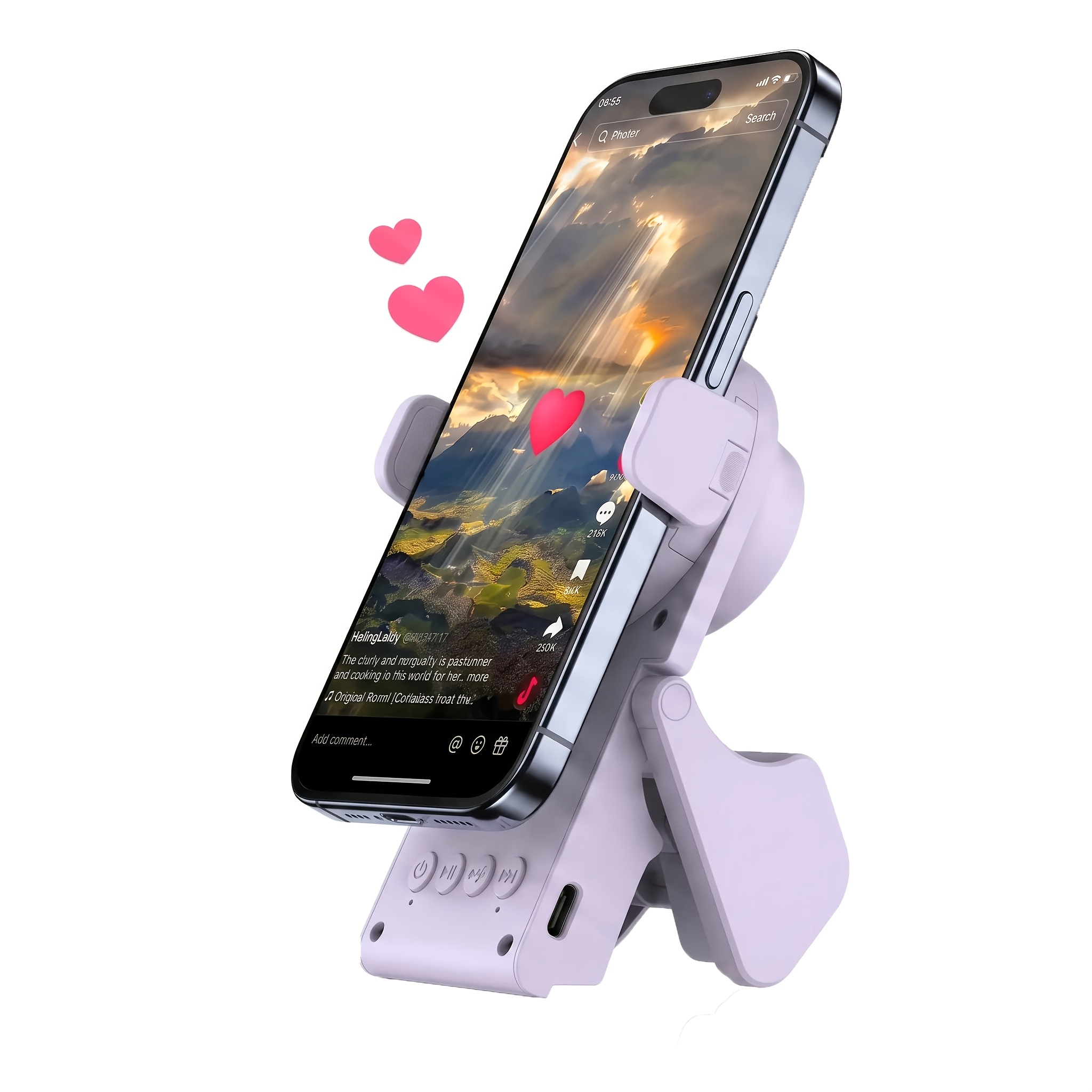 TEMU Mfhhfm Cell Phone Stand With Wireless Speaker, 360° Rotating Desk Holder And Page Turner Remote, Mount For Short Video Browsing And Vlogging,