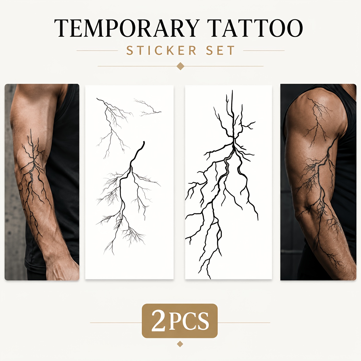 TEMU 2pcs Temporary Tattoo Stickers, Branch Design, Realistic Cracked Vein Style For Arm, Wrist, Hand, Shoulder, And Forearm Placement, Minimalist