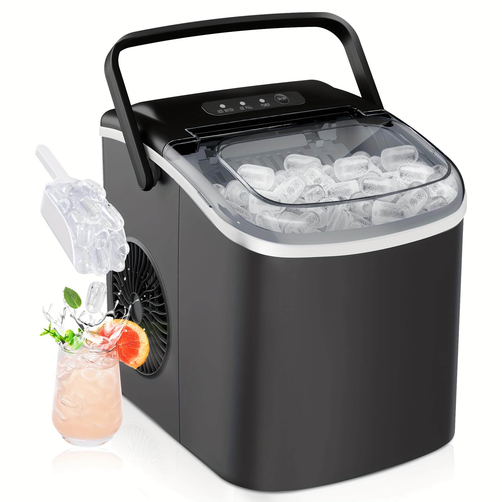 

High-efficiency Ice Maker: 26.5 Pounds Daily Capacity, Quick 6-minute Production Of 9 Bullet Ice Cubes - Compact And Self-cleaning Design, Ideal For Homes, Kitchens, Rvs, And Parties.