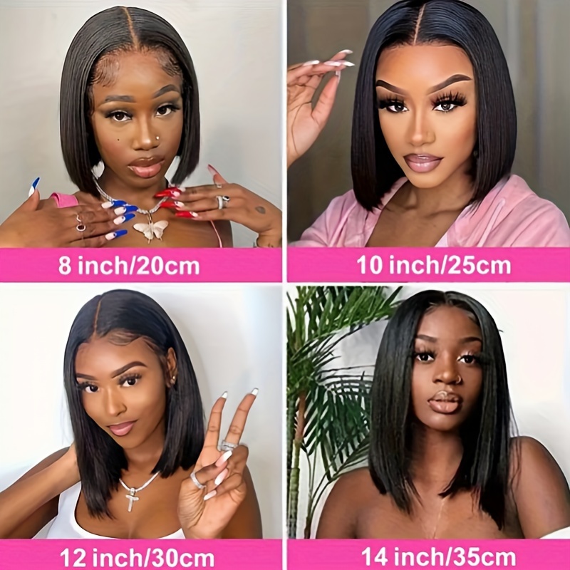 TEMU Glueless Straight Bob Wigs For Women Human Hair 4x4 Hd Lace 250% Density Straight Human Hair Glueless Wig Put On And Go Human Hair Wigs Preplucked Pre Cut Lace Air Wig