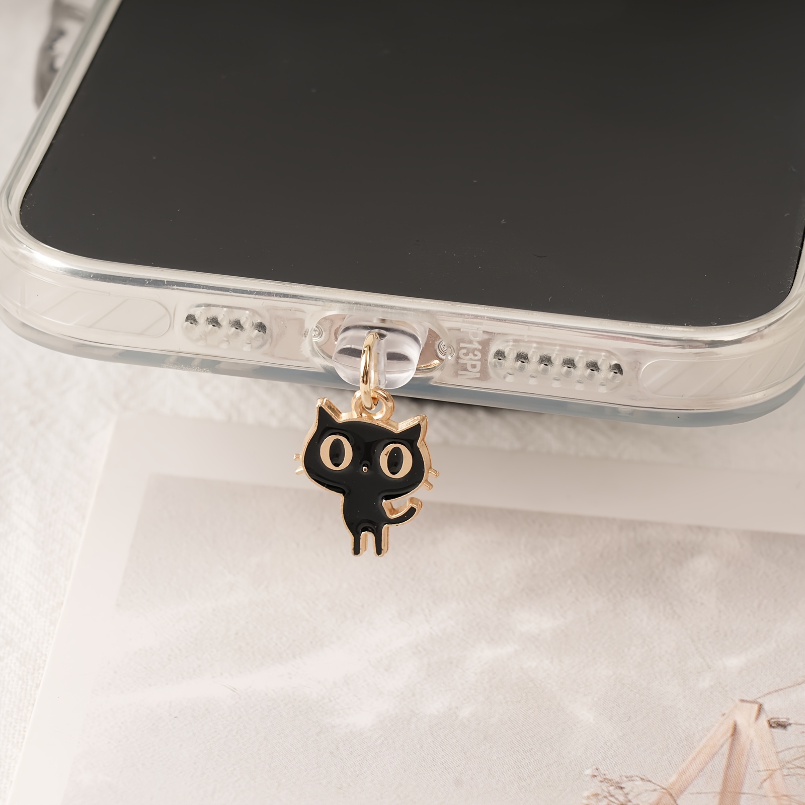 TEMU 1pc Cute Cat Charm Phone Dust Plug, Simple And Fashionable Alloy Pendant, Suitable For Iphone/type-c Models, Mobile Phone Pendant Accessories