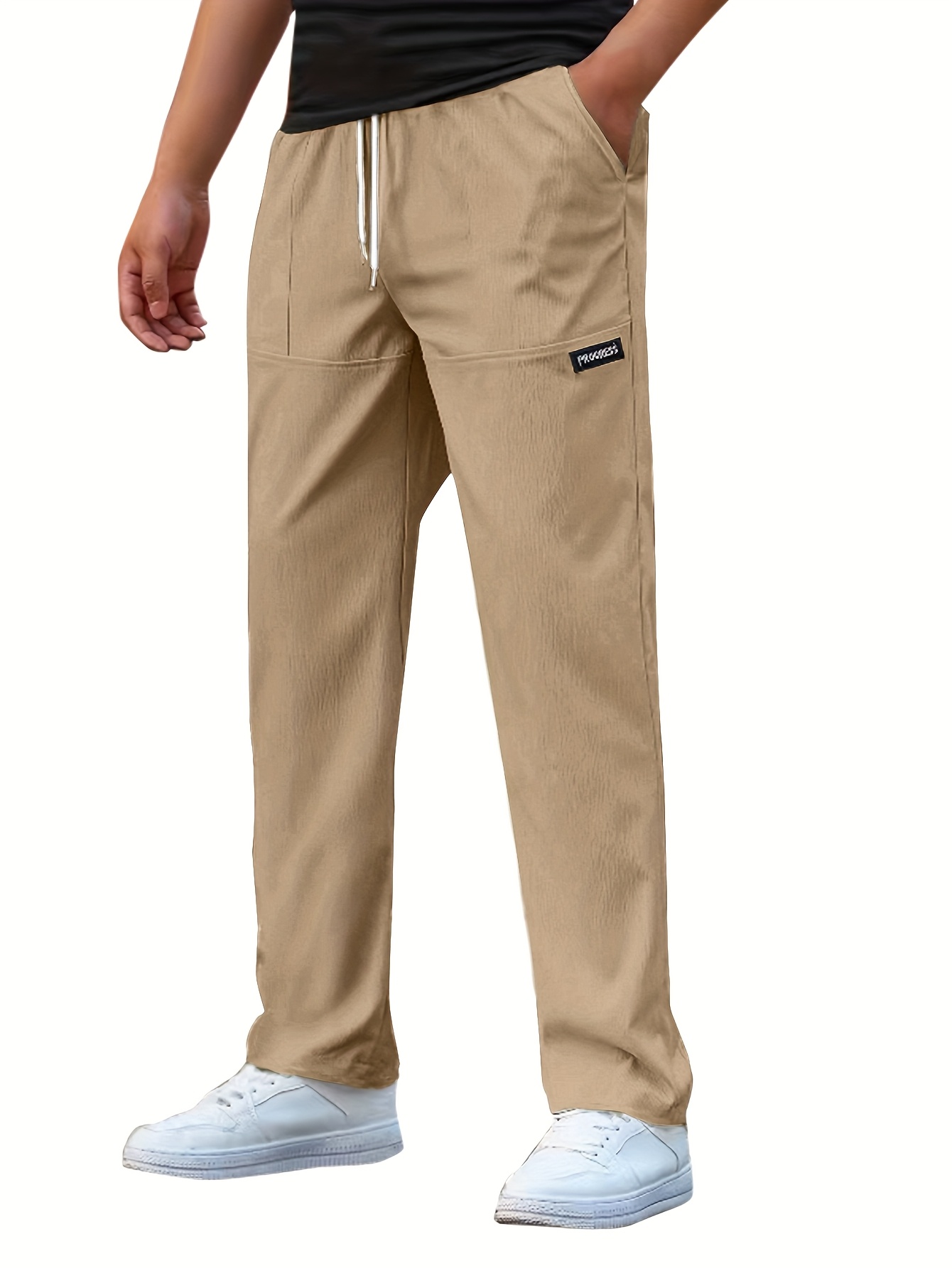 3pcs mens lightweight casual pants straight leg drawstring waist solid color black gray summer workwear machine washable details 4