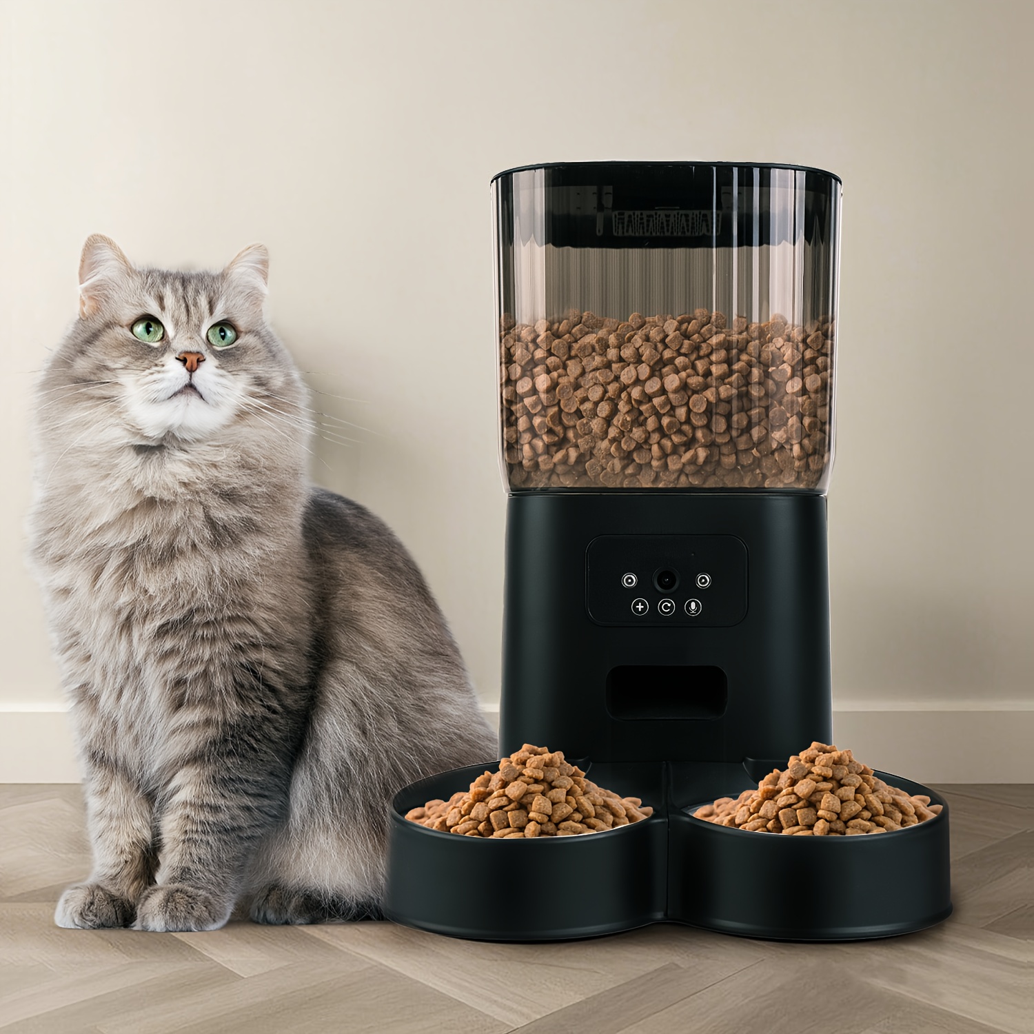 5L Smart Pet Feeder with 2K Camera & Night Vision – WiFi Enabled Automatic Cat and Dog Food Dispenser, Detachable for Easy Cleaning, Large Capacity for Multiple Pets, Includes 2 Stainless Steel Bowls, Automatic Pet Feeder