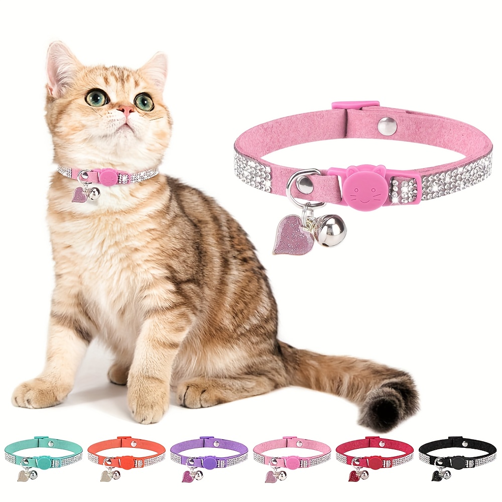 strass katzenhalsband mit glocke, abnehmbare diamant katzenkette mit sicherheitsschnalle,   für mädchen jungen kätzchen welpen, süße und weiche mikrofaser haustier alltagsbedürfnisse, ohne batterie