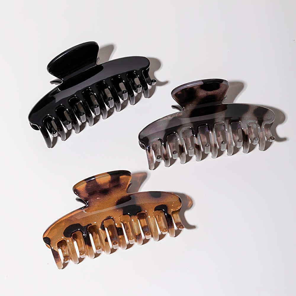 TEMU 3pcs Women's Large Hair Claw Clip - Non-slip Tortoiseshell Brown/black (with Tortoise Patterns) Heavy Duty Hair Clip For Bun, Ponytail, Updos -