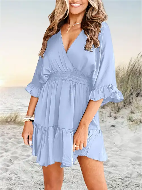 womens lightweight summer casual v neck mini dress textured - Temu womens lightweight summer casual v neck mini dress textured - Temu